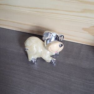Puppy Dog Ornament Whimsical metallic Silver enamel